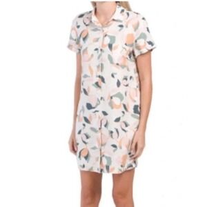 Rachel Zoe Women's Linen Floral Button Front Short Mini Shirt Dress White Size M